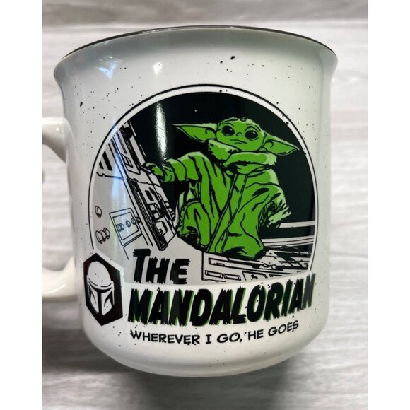 Star Wars The Mandalorian Baby Yoda Grogu Camper Mug 20 oz Wherever I Go He Goes - Picture 8 of 8